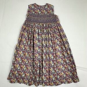 Vintage Style Floral Smocked Maxi Dress Sleeveless Cottagecore Prairie
